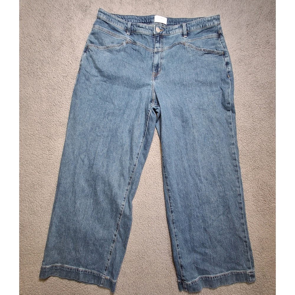 Lane Bryant Jean Women 22L (43x32.5) Blue Flex Magic Waistband Mid Rise Wide Leg
